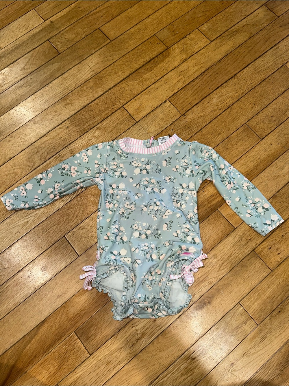 Baby Girl’s Ruffle Butts floral long sleeve swim bathing suit onesie rash guard